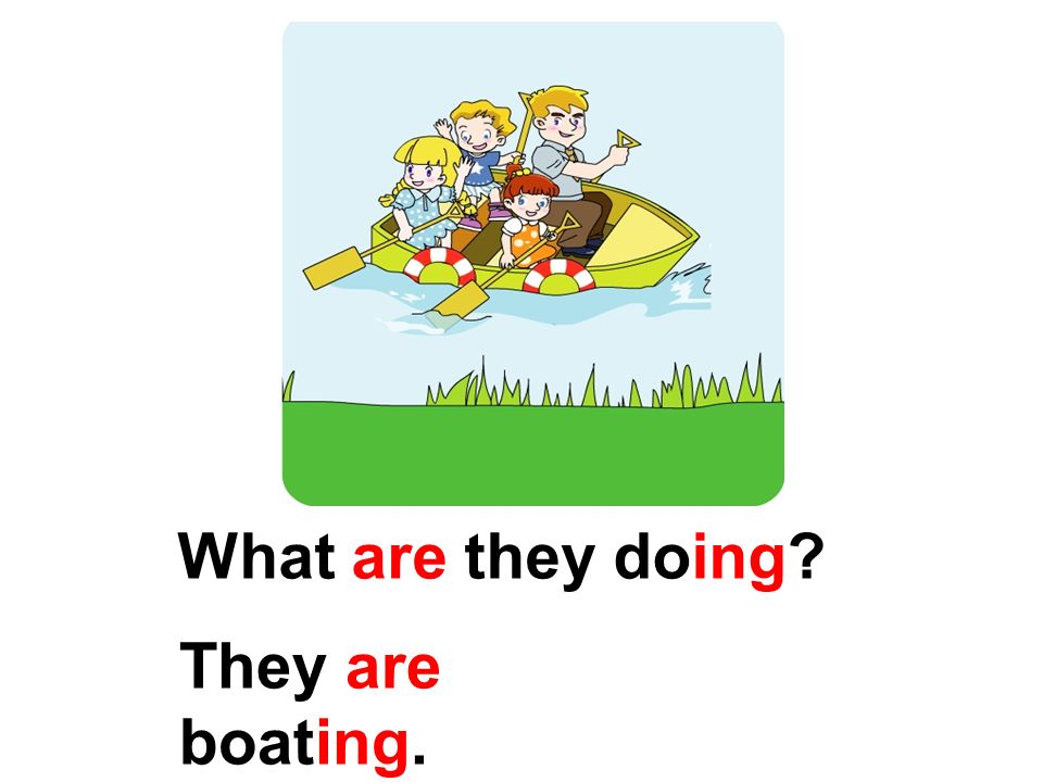 What are they doing They are boating.