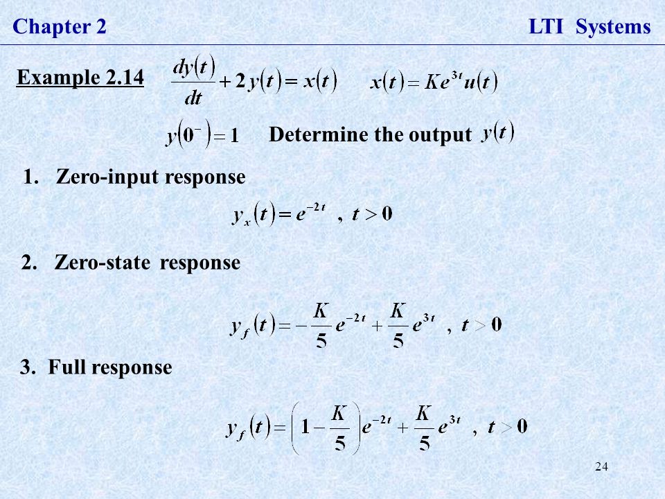 24 Chapter 2 LTI Systems 1.Zero-input response 2.Zero-state response 3.
