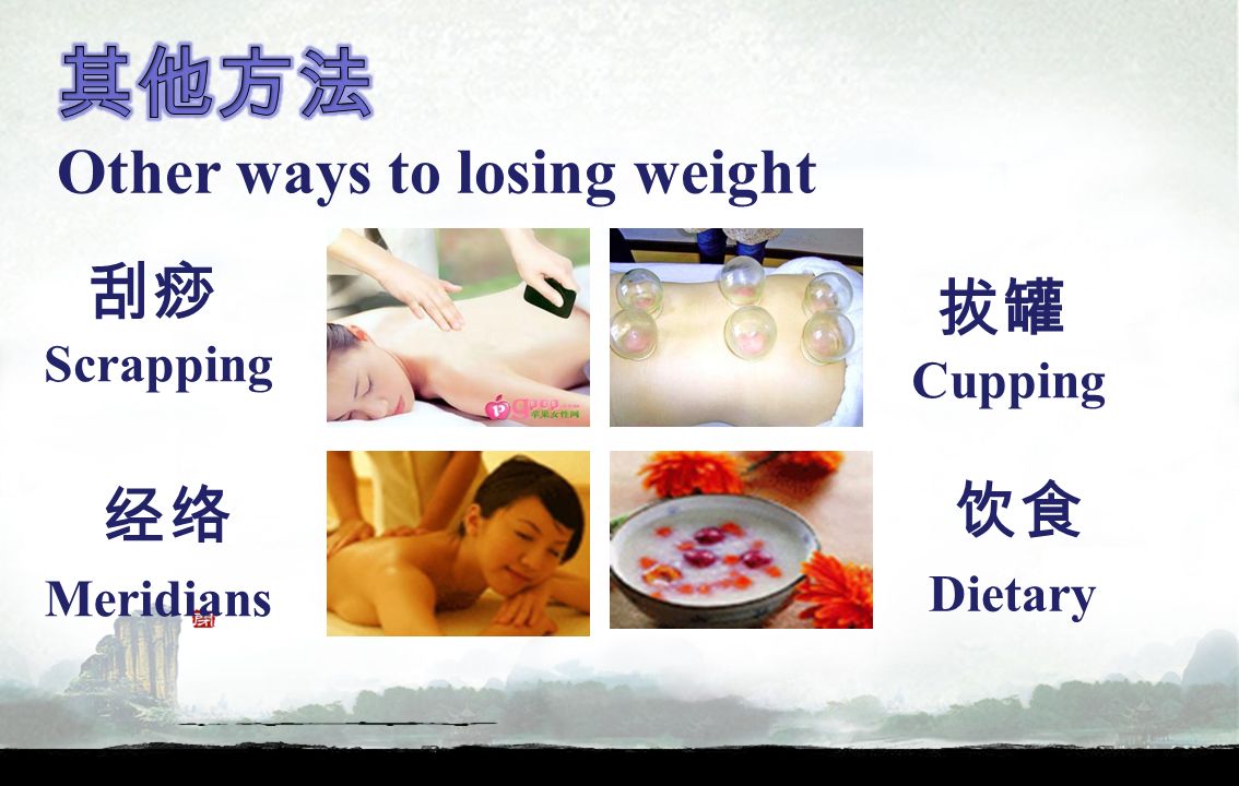 刮痧 Scrapping 拔罐 Cupping 经络 Meridians 饮食 Dietary