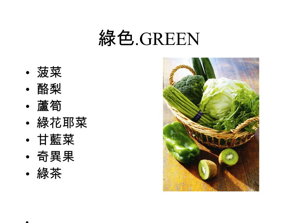 綠色.GREEN 菠菜 酪梨 蘆筍 綠花耶菜 甘藍菜 奇異果 綠茶