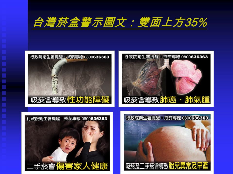 台灣菸盒警示圖文：雙面上方 35%