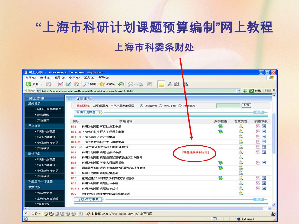 上海市科研计划课题预算编制 网上教程 上海市科委条财处