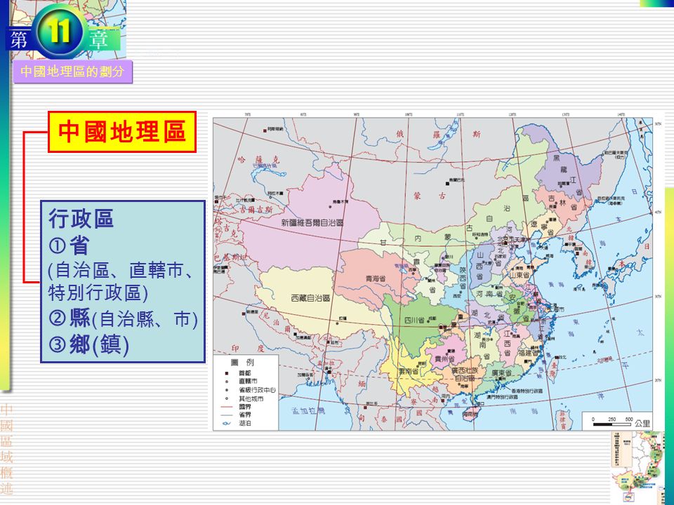 中國地理區 行政區  省 ( 自治區、直轄市、 特別行政區 )  縣 ( 自治縣、市 )  鄉 ( 鎮 ) 中國地理區的劃分