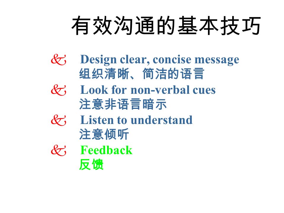 积极倾听的技巧 积极聆听是暂时忘掉自我的思想、期待、成见和愿望，全神贯注地 理解讲话这的内容，与他一起去体验、感受整个过程。这是一种管理 技巧，可以通过学习和锻炼得到提高。 为了理解去倾听，而不是为了评价而去倾听。