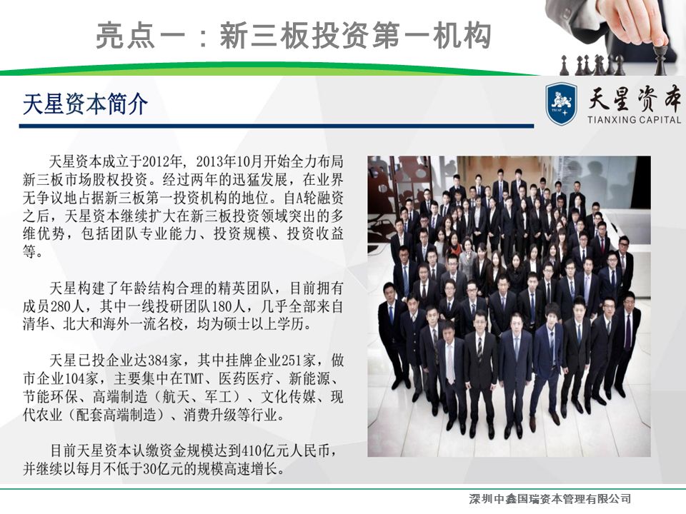 亮点一：新三板投资第一机构 深圳中鑫国瑞资本管理有限公司