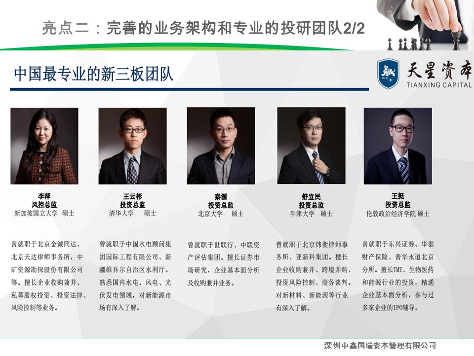 亮点二：完善的业务架构和专业的投研团队 2/2 深圳中鑫国瑞资本管理有限公司