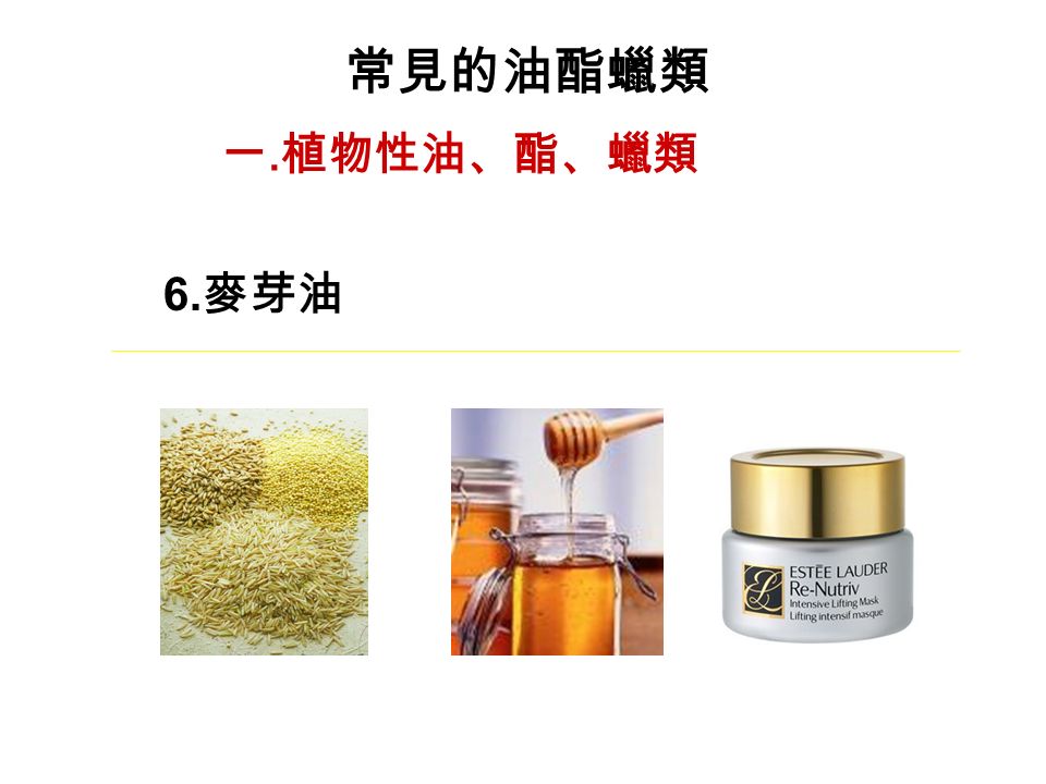 常見的油酯蠟類 一. 植物性油、酯、蠟類 6. 麥芽油