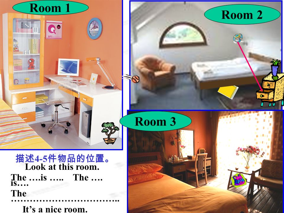 Room 1 Room 2 Room 3 Look at this room. The ….is …..