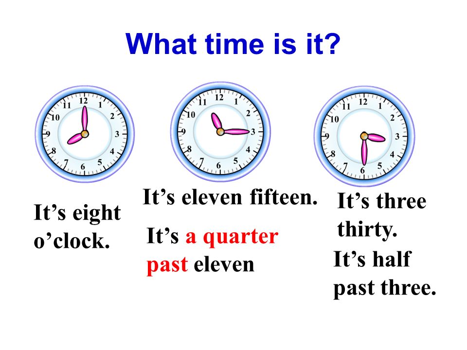 What time is it. It’s eight o’clock. It’s eleven fifteen.