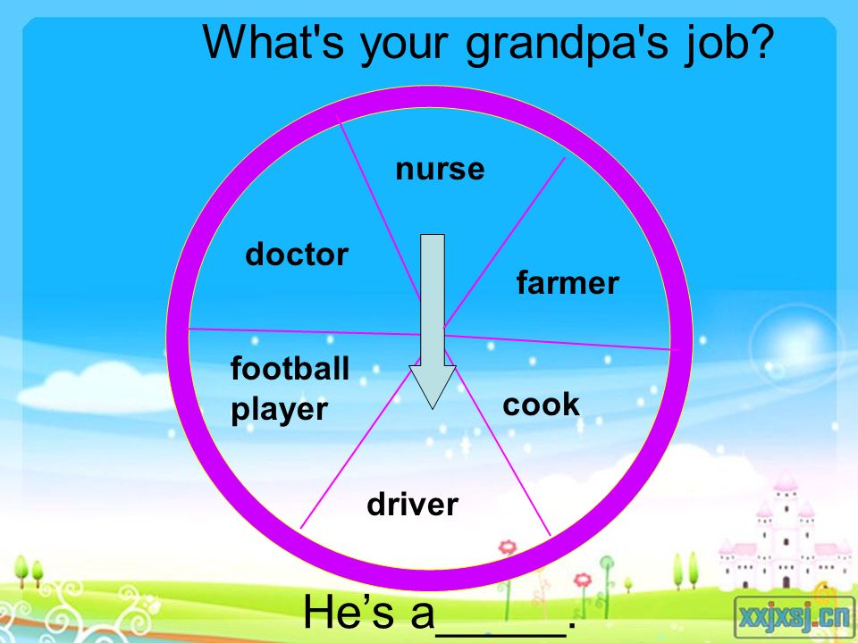 doctor football player nurse farmer cook driver What s your grandpa s job He’s a_____.