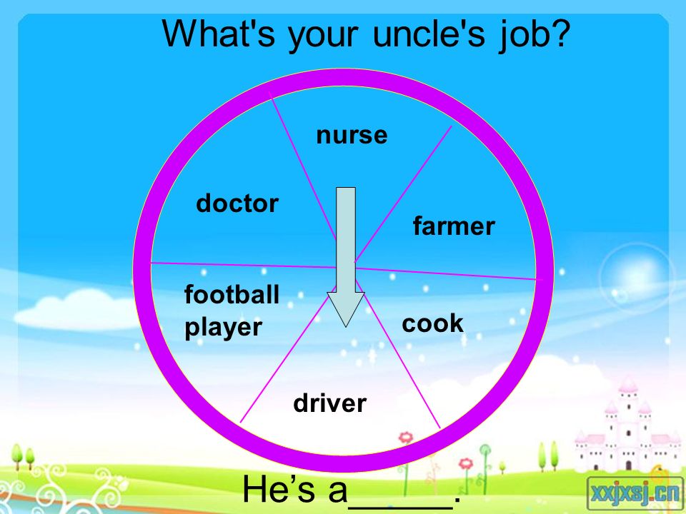doctor football player nurse farmer cook driver What s your uncle s job He’s a_____.