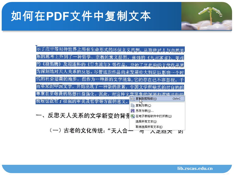 如何在 PDF 文件中复制文本 lib.zscas.edu.cn