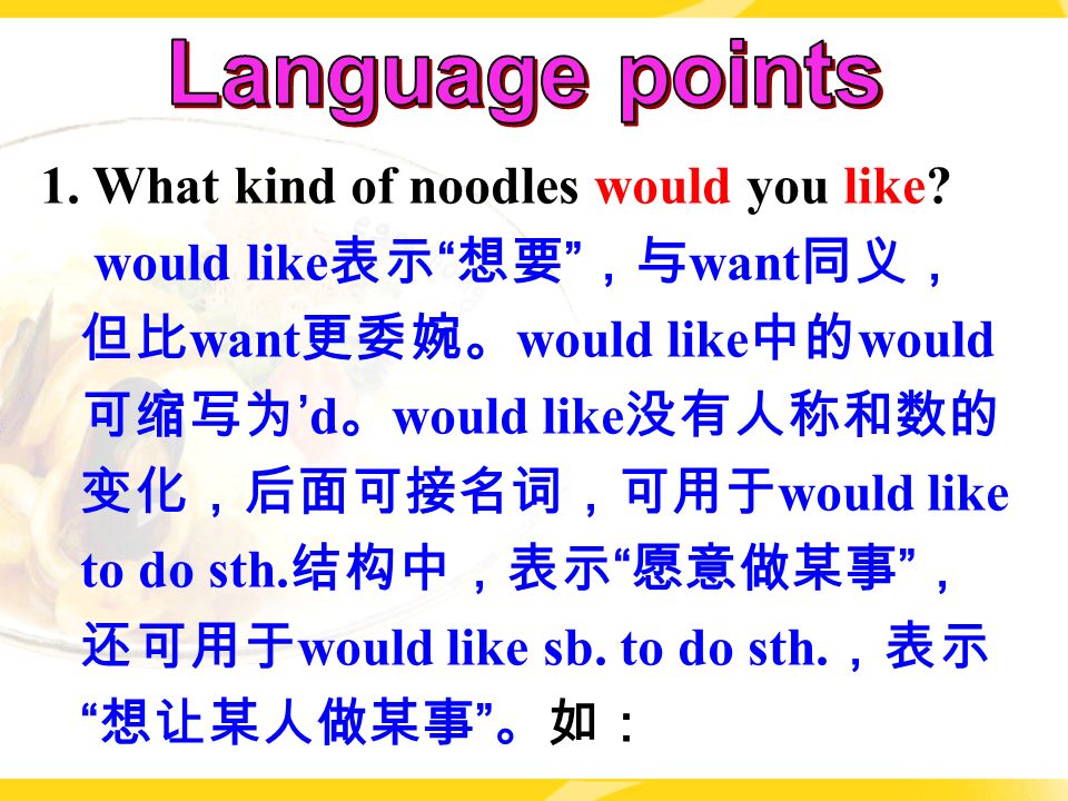 1. What kind of noodles would you like.