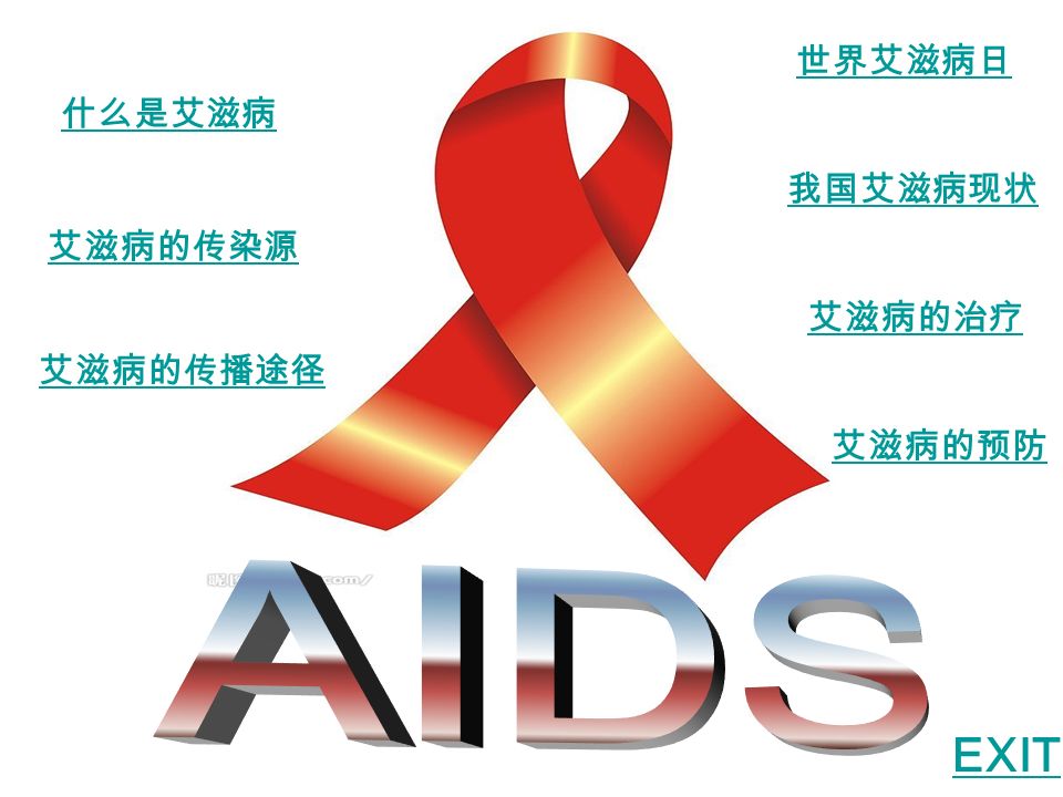什么是艾滋病 艾滋病的传染源 世界艾滋病日 我国艾滋病现状 艾滋病的治疗 艾滋病的传播途径 艾滋病的预防 EXIT