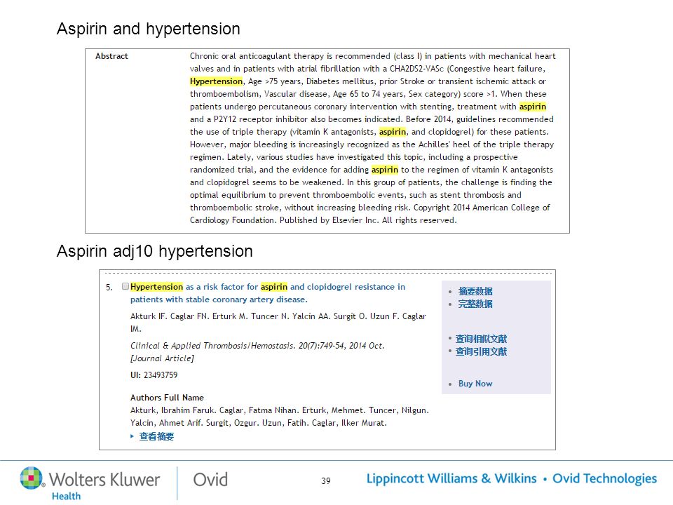 39 Aspirin and hypertension Aspirin adj10 hypertension