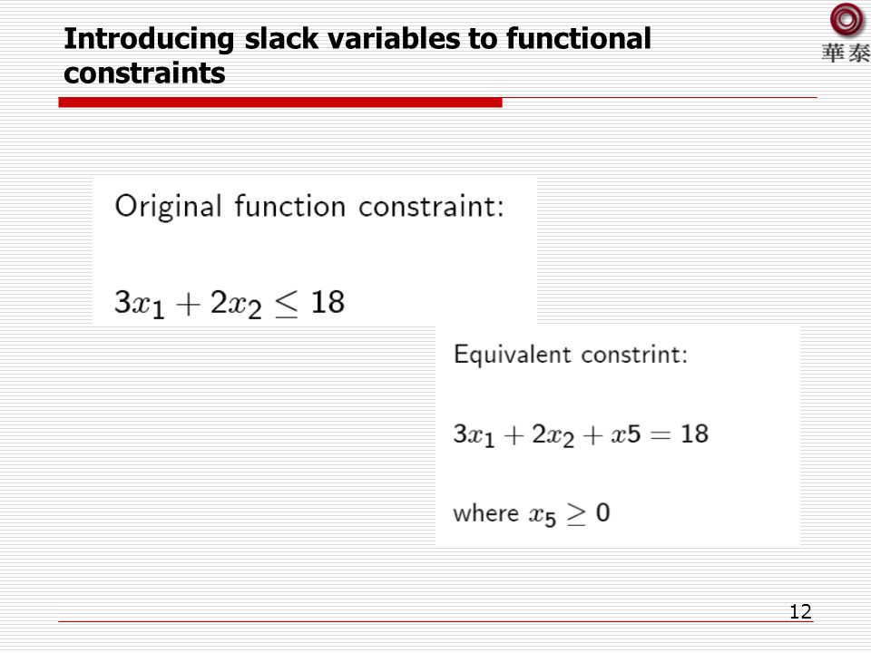 12 Introducing slack variables to functional constraints
