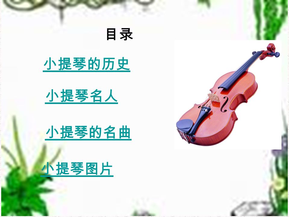 目录 小提琴的历史 小提琴名人 小提琴图片 小提琴的名曲