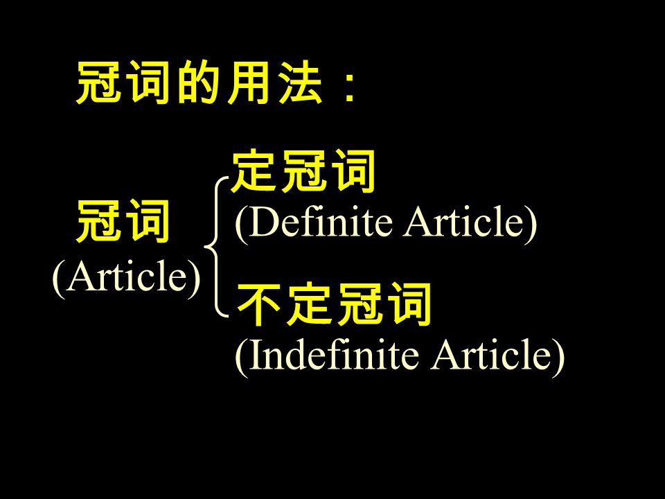冠词的用法： 冠词 定冠词 不定冠词 (Definite Article) (Indefinite Article) (Article)