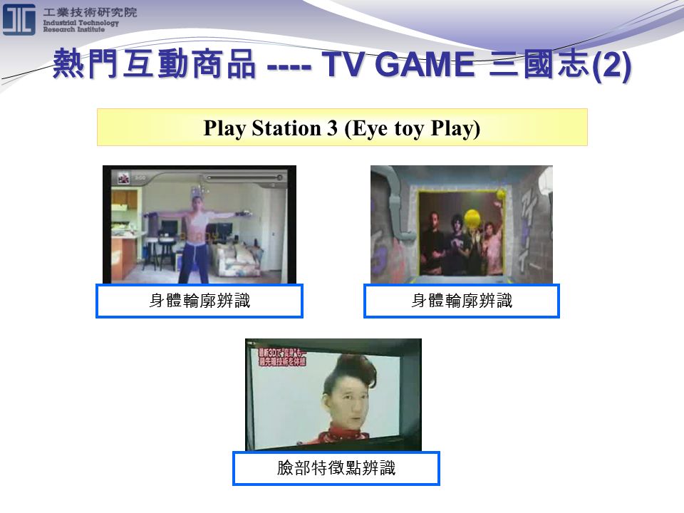 熱門互動商品 ---- TV GAME 三國志 (2) Play Station 3 (Eye toy Play) 身體輪廓辨識 臉部特徵點辨識