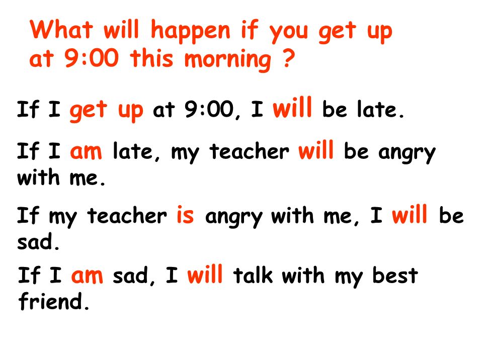 What will happen if your teacher is angry with you (If my teacher …,I will…) If my teacher is angry with me, I will be sad.