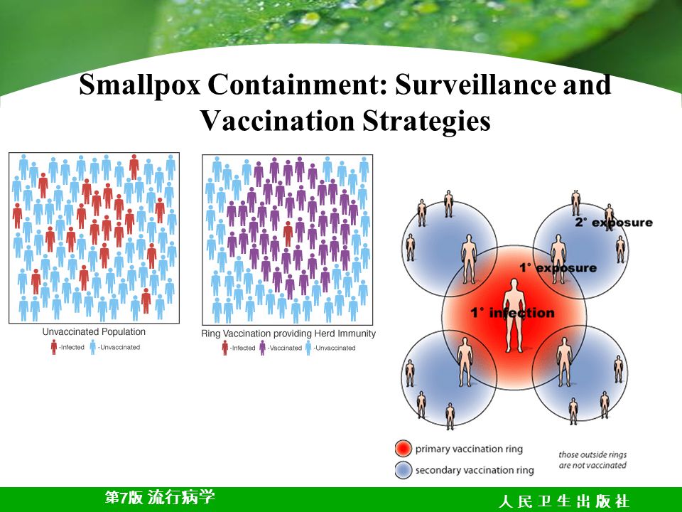 第 7 版 流行病学 人 民 卫 生 出 版 社人 民 卫 生 出 版 社 Smallpox Containment: Surveillance and Vaccination Strategies