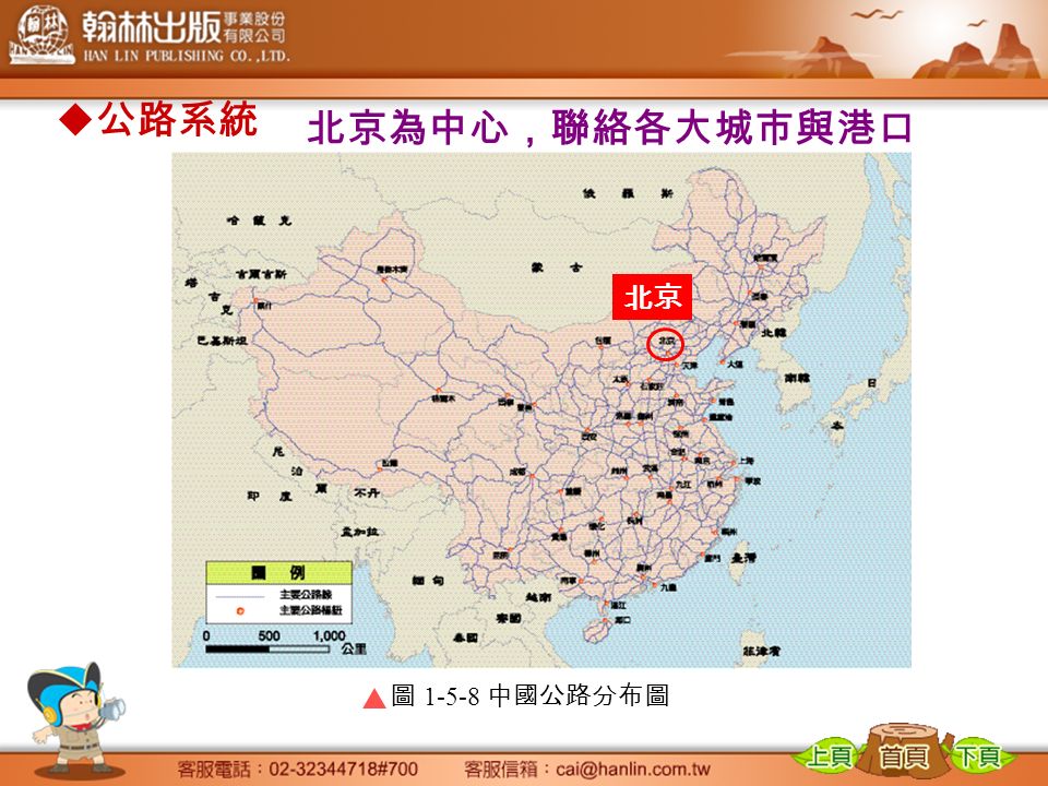  公路系統 圖 中國公路分布圖 北京為中心，聯絡各大城市與港口 北京
