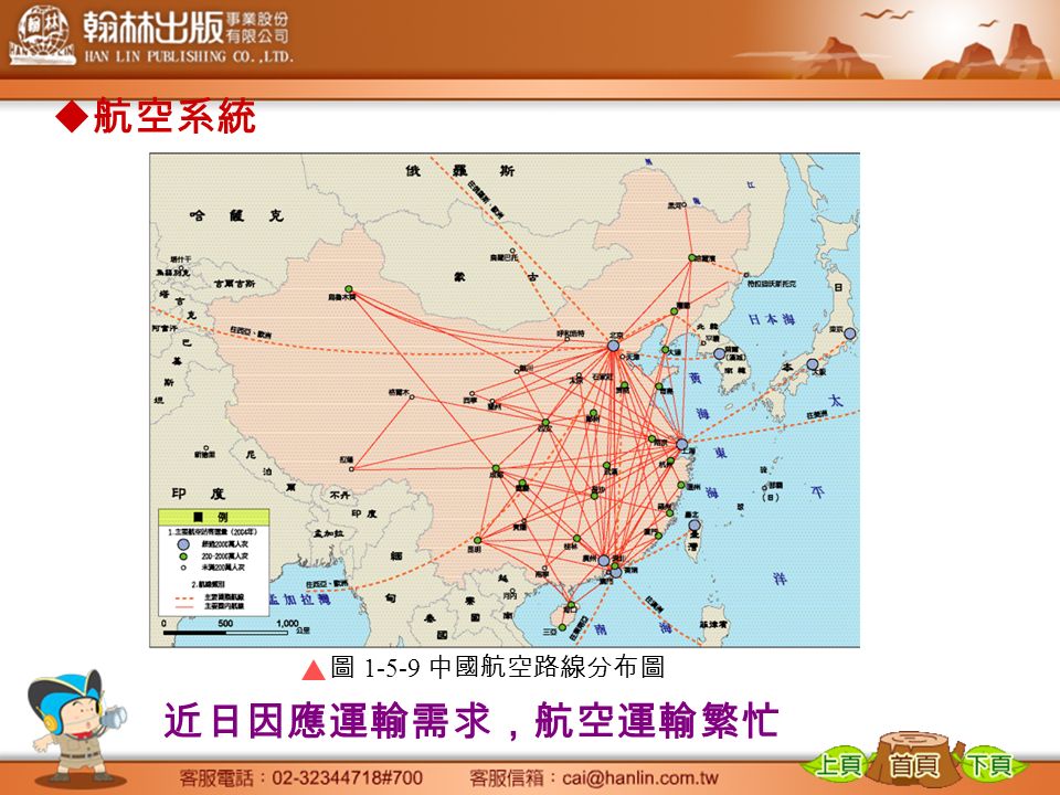  航空系統 圖 中國航空路線分布圖 近日因應運輸需求，航空運輸繁忙