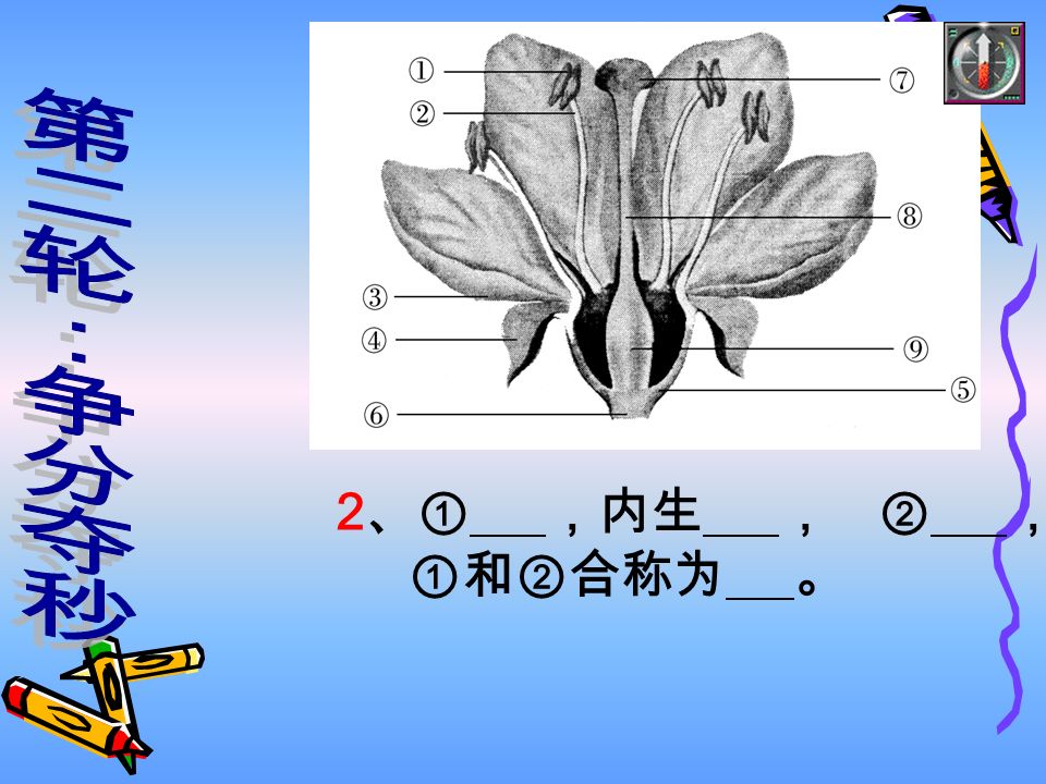 识图作答 ⑥ ，⑤ ， ③ ，④ ， 花冠 花萼 花托 花柄