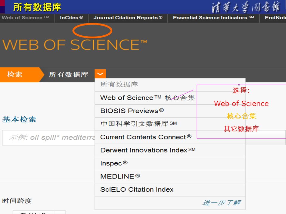 所有数据库 选择 : Web of Science 核心合集 其它数据库