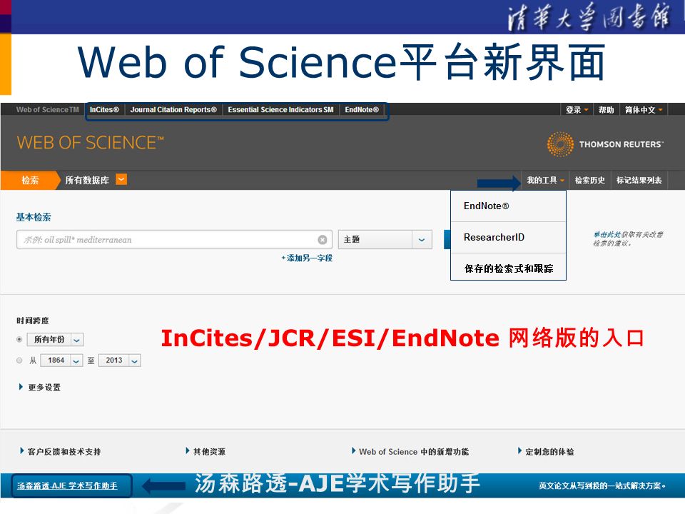 InCites/JCR/ESI/EndNote 网络版的入口 汤森路透 -AJE 学术写作助手