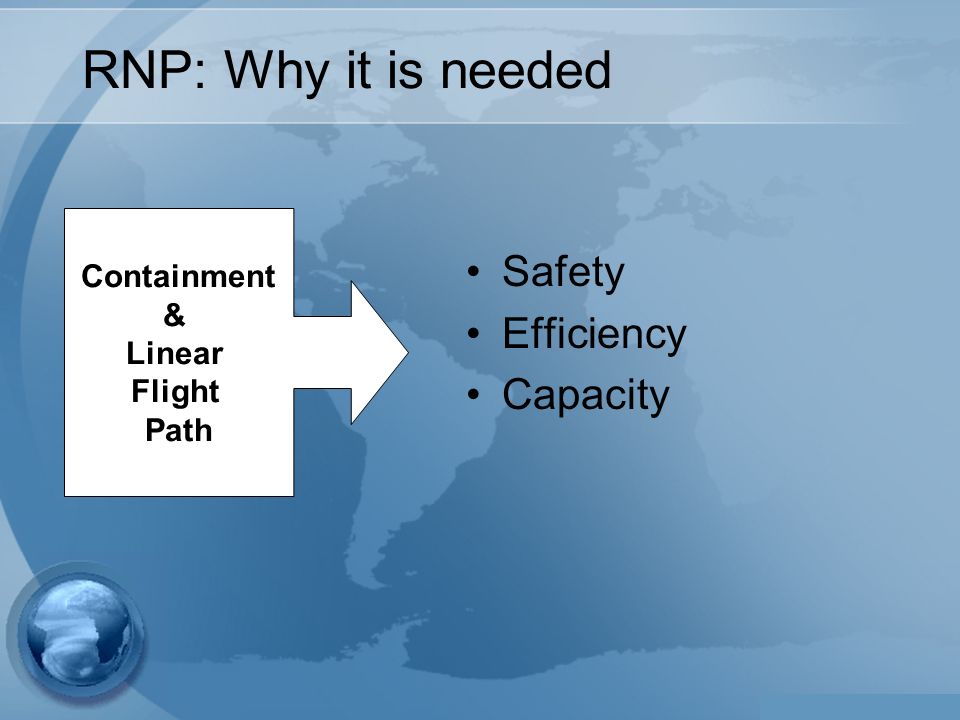 RNP: Why it is needed Safety Efficiency Capacity Containment & Linear Flight Path