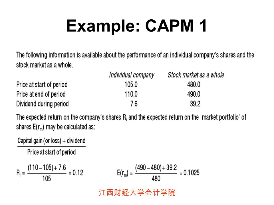 江西财经大学会计学院 Example: CAPM 1