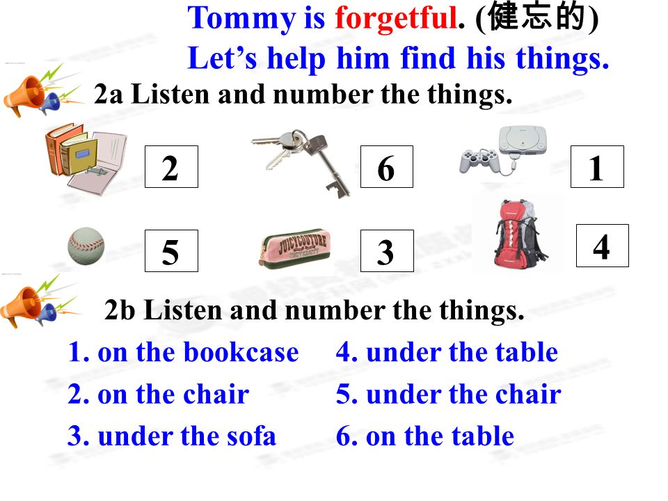 2a Listen and number the things Tommy is forgetful.
