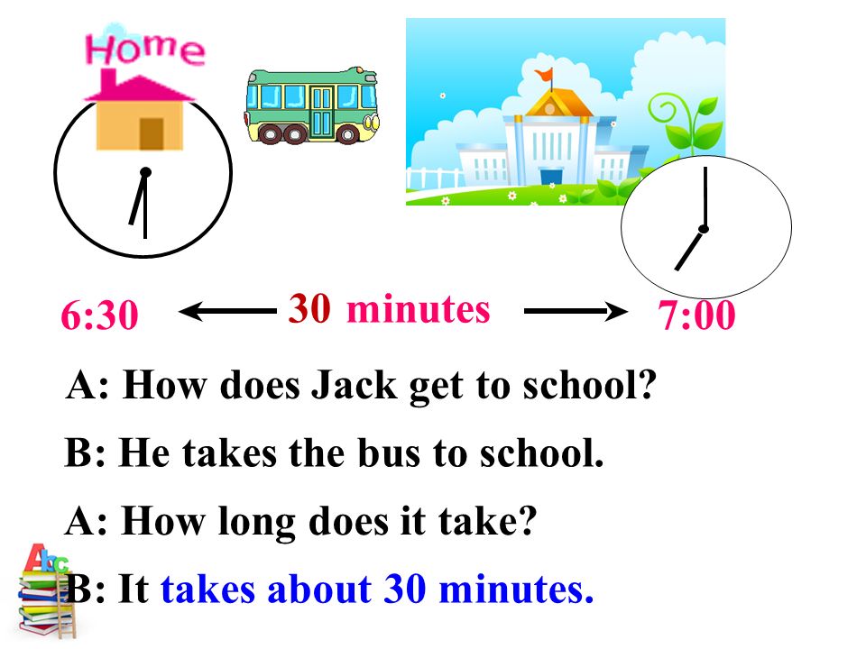 A: How does Jack get to school. B: He takes the bus to school.