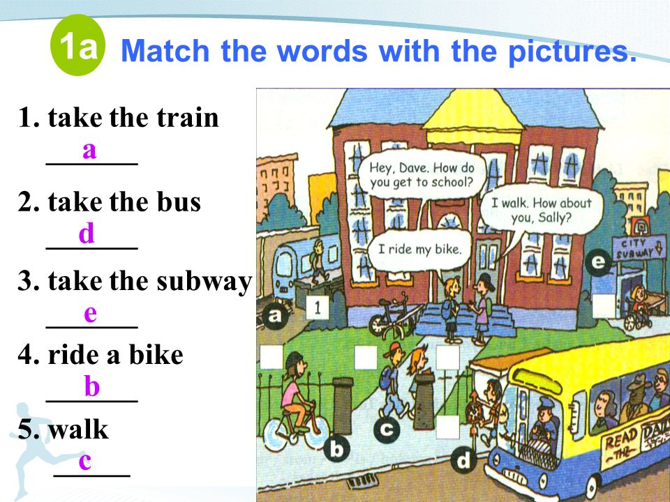 Match the words with the pictures. 2. take the bus ______ 3.