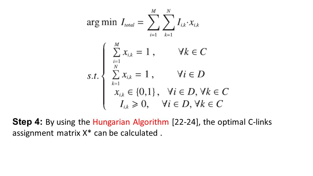 Step 4: By using the Hungarian Algorithm [22-24], the optimal C-links assignment matrix X* can be calculated.