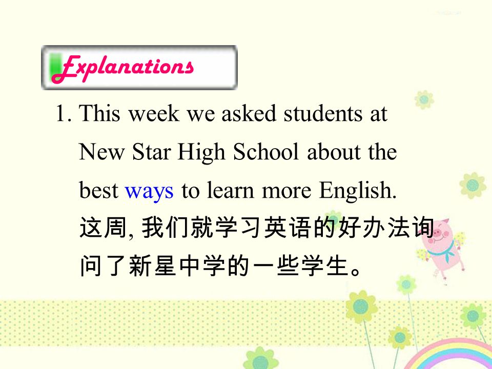 Ways of learning English Not successful OKSuccessful Wei Ming Liu Chang joining the English clubs having conversati ons with friends studying grammar watching English movies